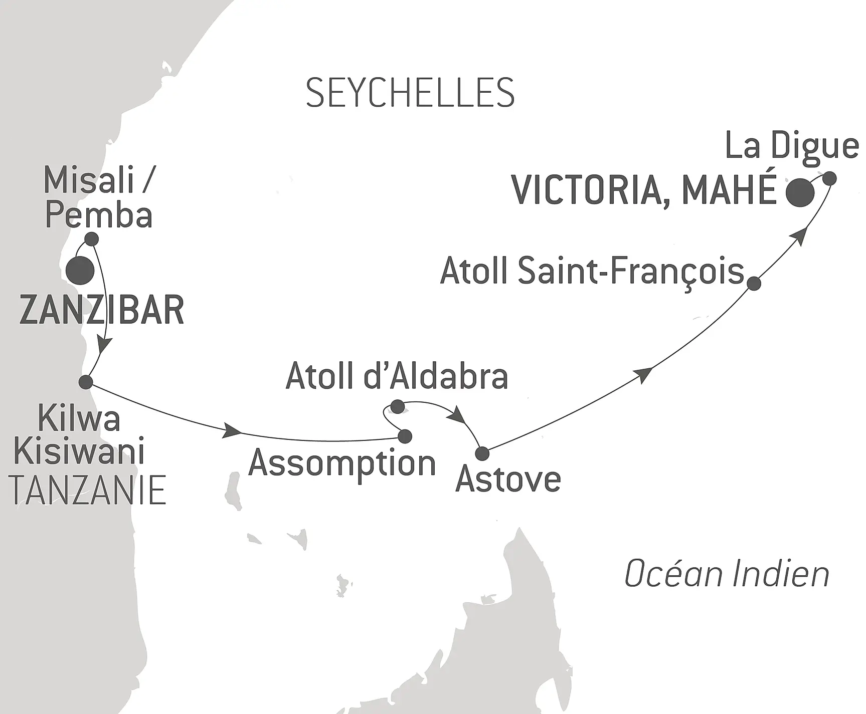carte *Zanzibar, Seychelles et trésors de l'océan indien, 19 jours